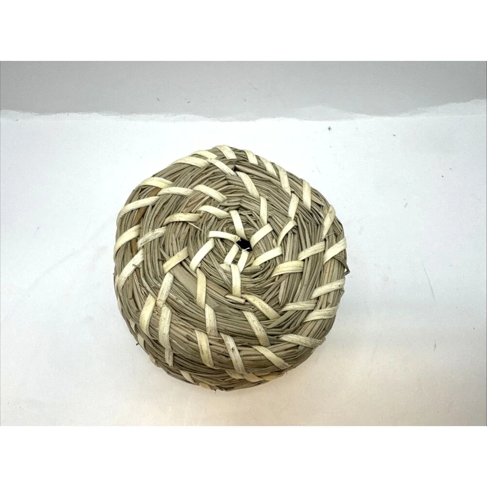 Vintage Small Handmade Woven Seagrass Trinket Basket with Lid